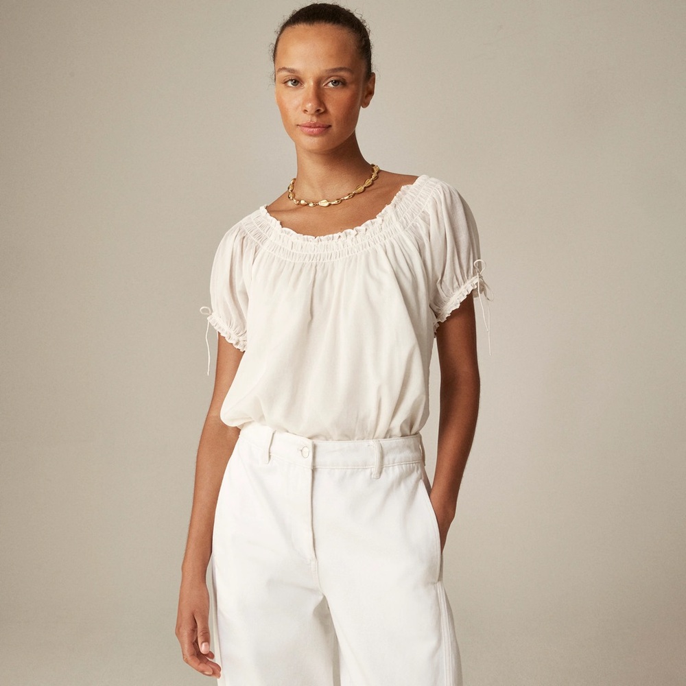 J Crew Smocked ruffle-trim top in cotton voile